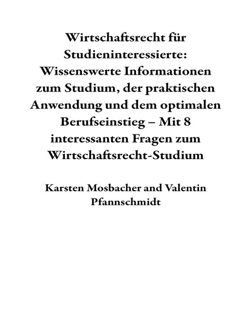 Title details for Wirtschaftsrecht für Studieninteressierte by Karsten Mosbacher - Available